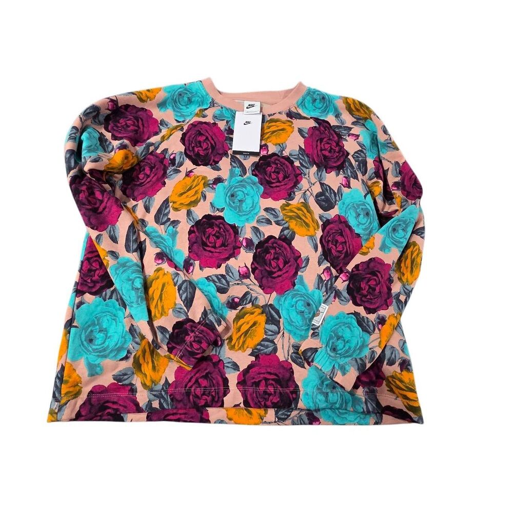 Nike Women's Sportswear Icon Clash Foral Crewneck Sweatshirt Rose Size L